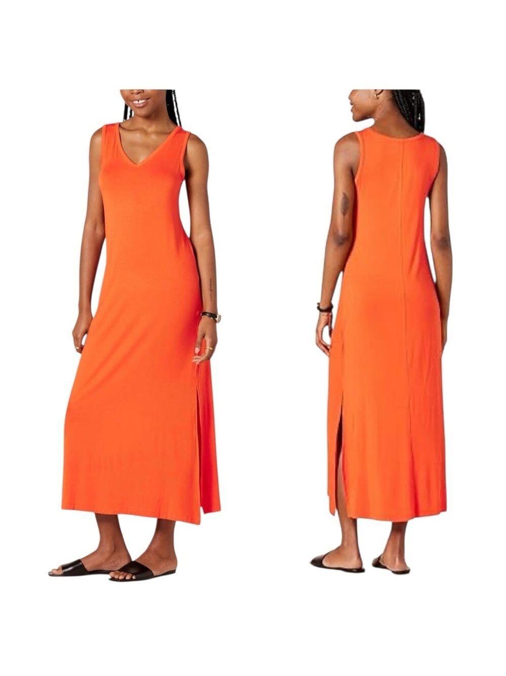Amazon Essentials Jersey V-Neck Tank Maxi Length Summer Casual Orange Dress